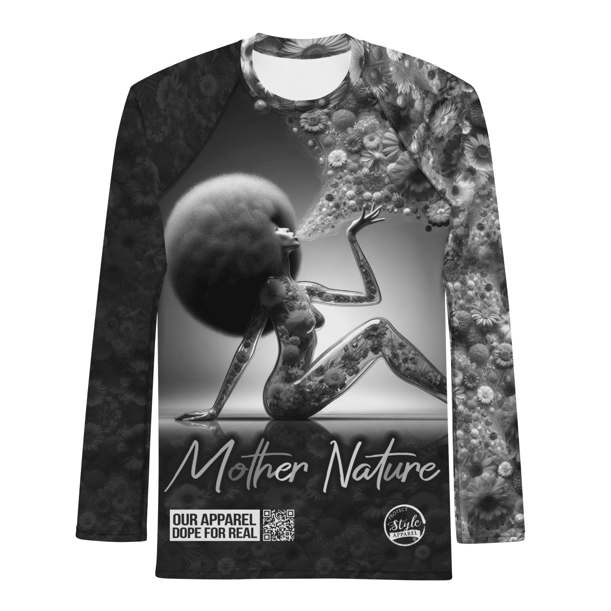 Black Mother Nature PSA (Grayscale) Men's Rash Guard